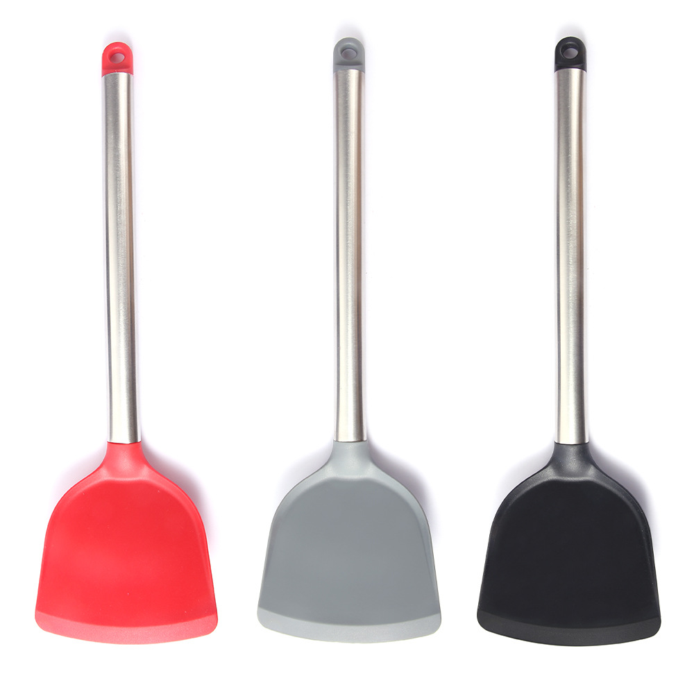 Stainless Steel Handles Silicone Cooking Turner Spatula Heat Resistant Heavy Duty Metal Kitchen Silicone Turner