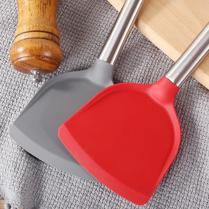 Stainless Steel Handles Silicone Cooking Turner Spatula Heat Resistant Heavy Duty Metal Kitchen Silicone Turner